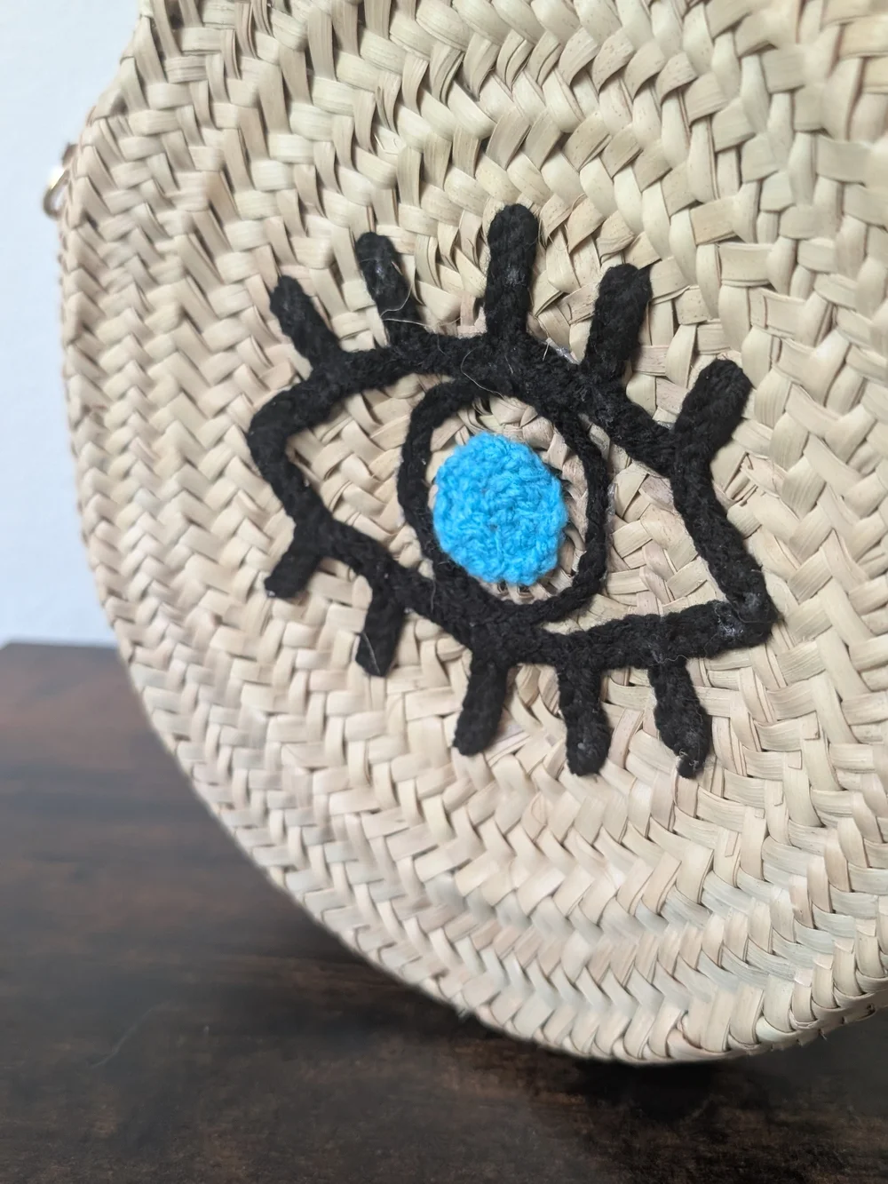 NWT Woven Round Straw Crossbody Bag with Evil Eye